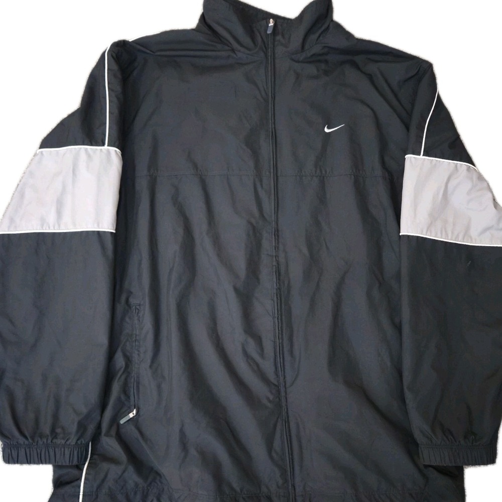 Vintage Y2K Nike Windbreaker Jacket Mens 2XL XXL Black White Embroidered 2000s